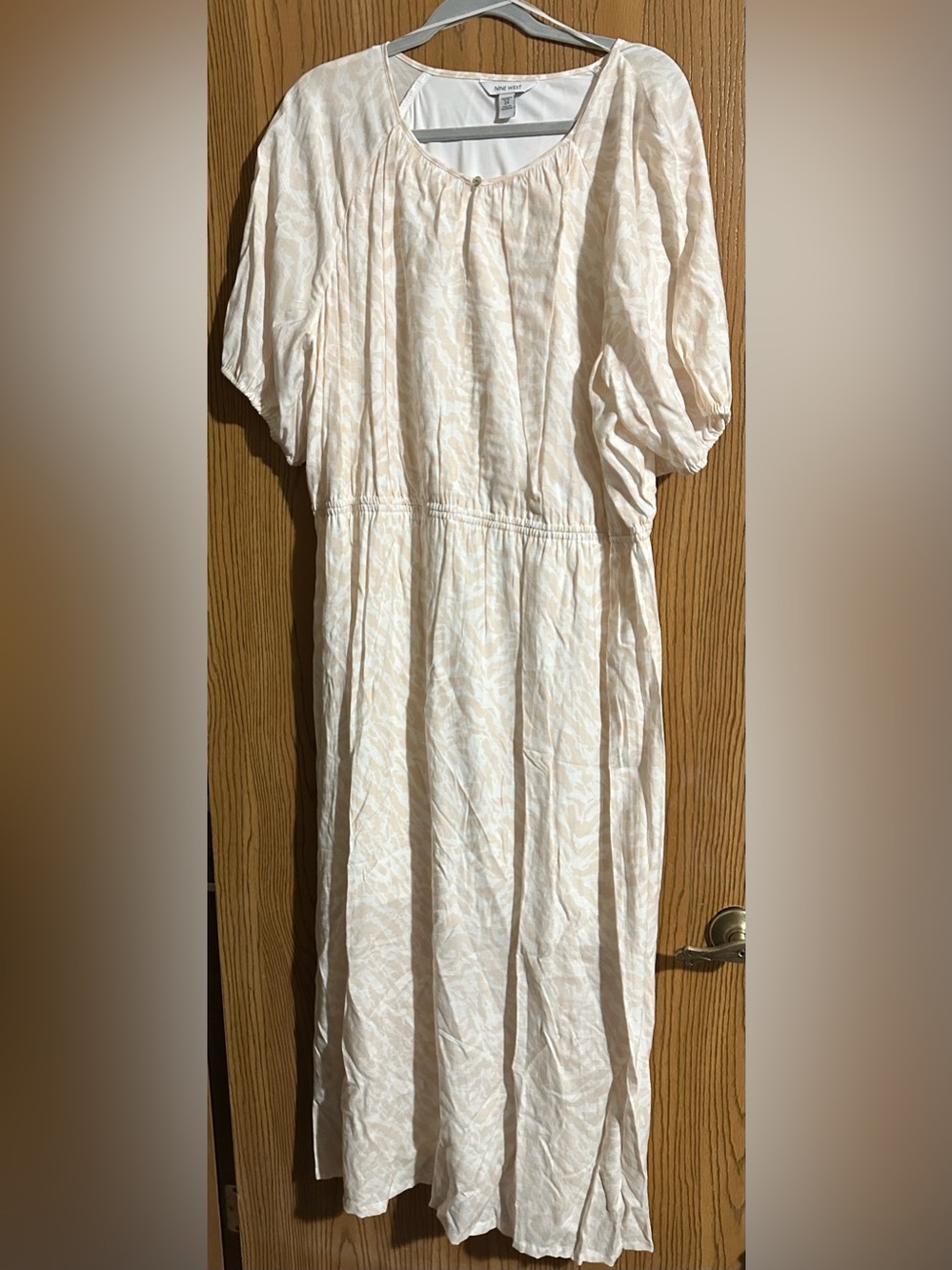 Nine West Cream Printed Puff-Sleeve Maxi Dress